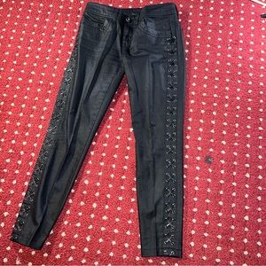 Faux Leather Pants w/ Crisscross Detail Down Each Leg - Size 0 - Black NWOT